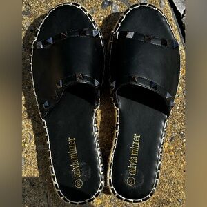 Olivia Miller Black Studded Slip-On Mules size 8